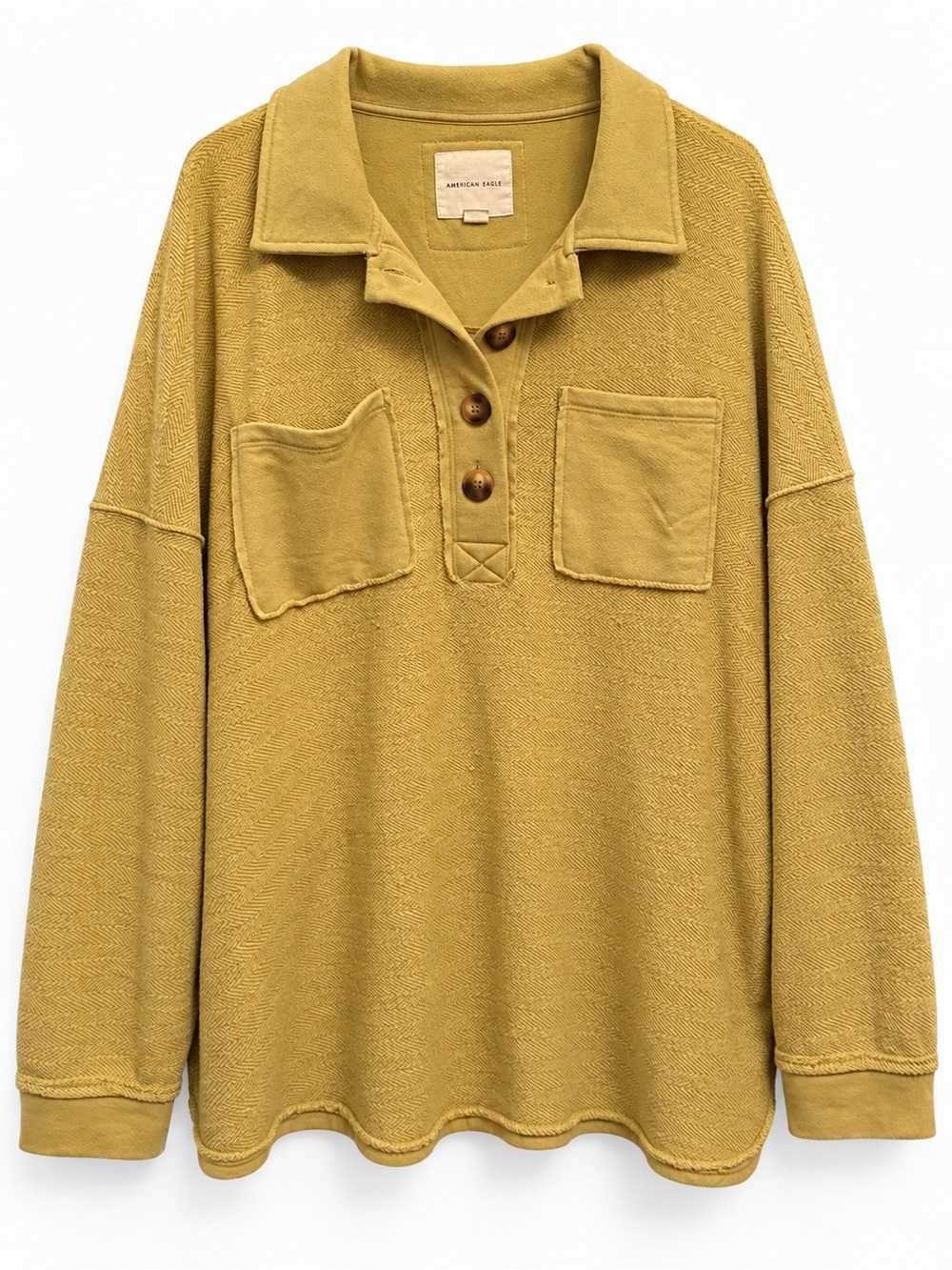 American Eagle Outfitters Mustard Collared Pullover with Front Pockets